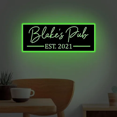 Miniatura 5 de Señales de barra de nombre de neón LED personalizadas, señal de bienvenida de familia de metal para decoración de bar, luz de barra abierta