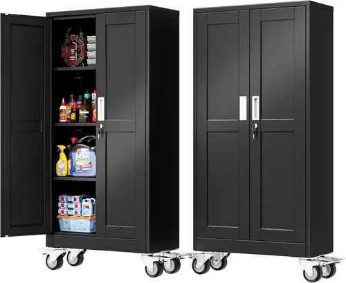 Miniatura 25 de PAOFIN Armario de almacenamiento de metal, archivadores de acero de 35 pulgadas de alto con puertas con cerradura y estantes ajustables, gabinete