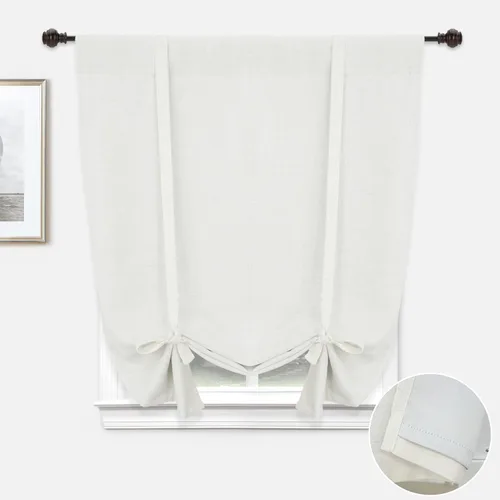 Miniatura 14 de DriftAway - Cortinas de Lino con Doble Capa, Blackout, de Atar, con Aislaje Térmico, Totalmente Forradas, Estilo Globo Romano, para Baño, con Lino