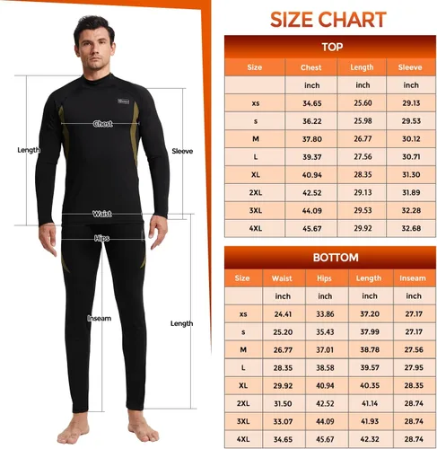 Miniatura 6 de CL convallaria Conjunto de ropa interior térmica para hombre con bragueta, capa base larga para invierno, equipo de caza, parte superior e inferior