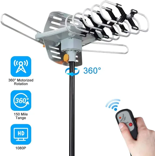 Miniatura 3 de [2019 versión exterior amplificado Digital HDTV Antena – 150 Mile Range – motorizado 360° rotación