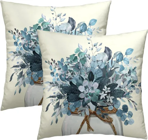 Miniatura 55 de Juego de 2 fundas de cojín decorativas con bandera americana y flores de amapola roja y azul, 16 x 16 pulgadas, fundas cuadradas para sofá, sillón