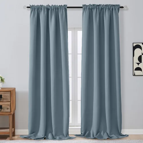 Miniatura 10 de OVZME Cortinas opacas turquesa para tratamiento de ventanas pequeñas, cortinas cortas con bloqueo de luz para ventana de cocina sobre el fregadero