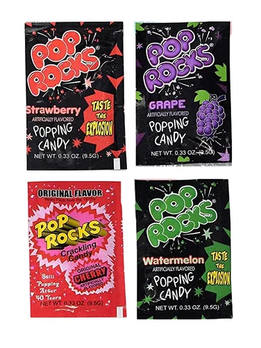 Paquete de 4 caramelos Pop Rock de fresa, sandía, cereza y uva