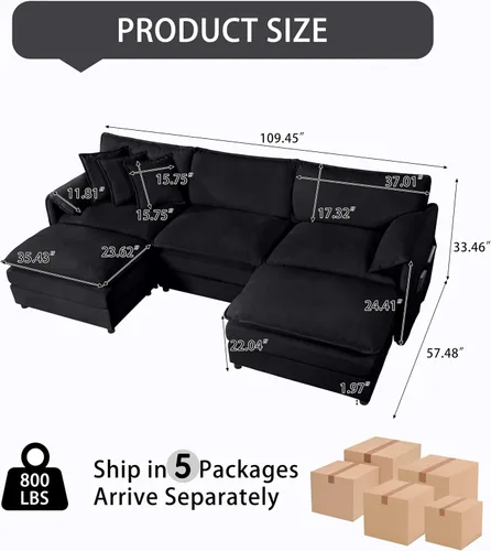 Miniatura 2 de Modular Sectional Sofa, Oversized Deep Seat U Shaped Couch Set for Living Room, 3 Seater Comfy Cloud Couches with 2 Movable Ottomans, DIY