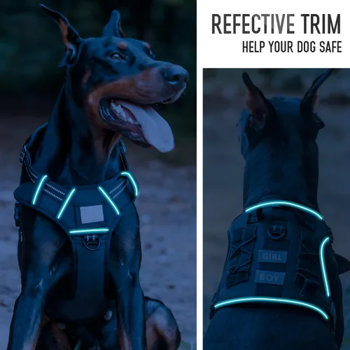 Miniatura 6 de Arnés táctico para perros medianos y grandes, arnés para perro negro con tarjeta de identificación, arnés reflectante de senderismo para 2-Negro