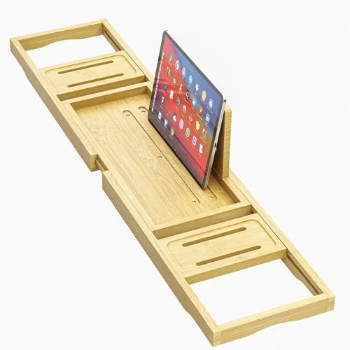 Miniatura 7 de Bandeja de bañera de alta calidad – Bandejas de baño de madera de bambú expandibles para bañera – Bandeja de mesa de bañera para bañera/bañera
