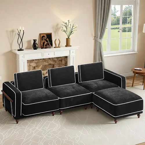 Miniatura 16 de Sofá biplaza modular de 80 pulgadas, sofá modular Cloud con reposabrazos y patas de madera, cómodo sofá tapizado de 2 plazas para sala de estar