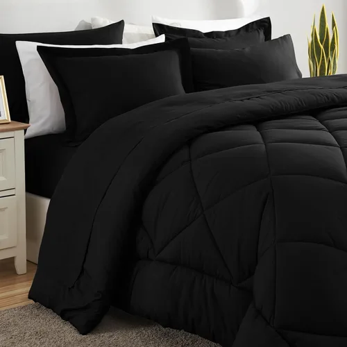 Miniatura 8 de CozyLux Juego de edredón tamaño King negro – Juego de cama de 7 piezas en una bolsa, juego de cama suave de lujo para todas las estaciones, juego
