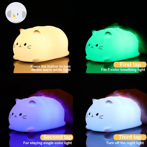 Miniatura 3 de LOVERUIS Luz nocturna para niños, lindos regalos de gatos para niños, temporizador de luz nocturna, lámpara de silicona para niños, decoración