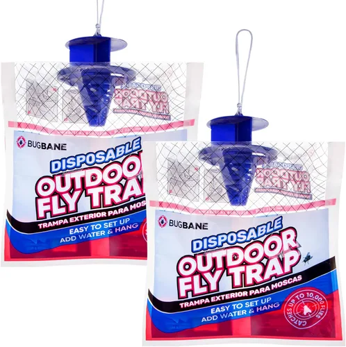 Trampas para moscas para exteriores para patio. 2 bolsas no tóxicas para moscas precebadas desechables para exteriores. Atrapasinsectos colgantes