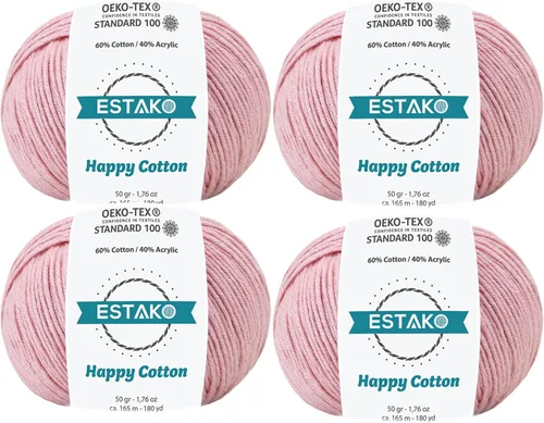 Miniatura 68 de Estako Happy Cotton, 1,76 oz (50 g) / 180 yardas (165 m) de lana 60 % algodón y 40 % acrílico, suave, fina/deportiva (2) para crochet y tejer