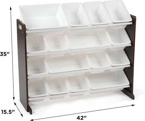 Miniatura 4 de Humble Crew Organizador de juguetes extragrande, 16 contenedores de almacenamiento, color espresso/blanco y espresso/blanco, estantería