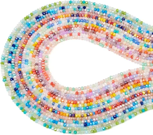 Miniatura 32 de FASHEWELRY 10 hebras de cuentas de vidrio chapadas en arco iris de 0.118 pulgadas (0.118 in), cuentas espaciadoras de cristal de Rondelle, cuentas