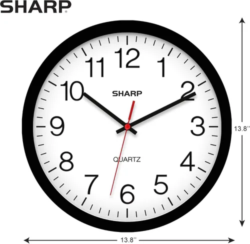 Miniatura 3 de Sharp Reloj de pared – Negro, silencioso, sin tictac, cuarzo de calidad de 14 pulgadas, funciona con pilas, redondo, fácil de leer, hogar, cocina