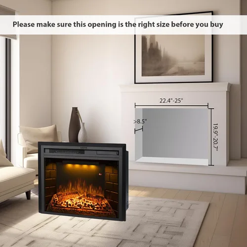 Miniatura 3 de Insertos de chimenea eléctrica de 25 pulgadas, calentador de chimenea eléctrico de pared empotrado y construido con sonido crepitante de fuego, luz