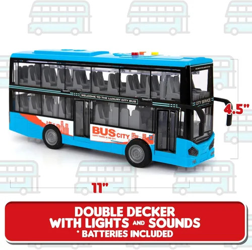 Miniatura 5 de ArtCreativity Juguete de autobús de dos pisos con luces y sonidos, autobús de juguete alimentado por fricción para niños con luces de techo