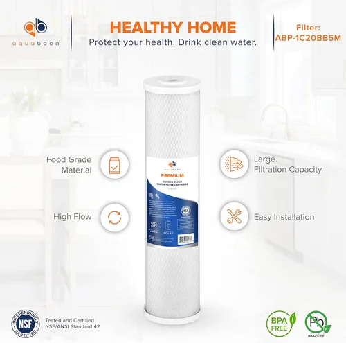 Miniatura 7 de Aquaboon Cartucho de repuesto de filtro de agua para toda la casa, 5 micrones, 20 x 4,5, reducción de cloro para sistema de filtración de agua de 1