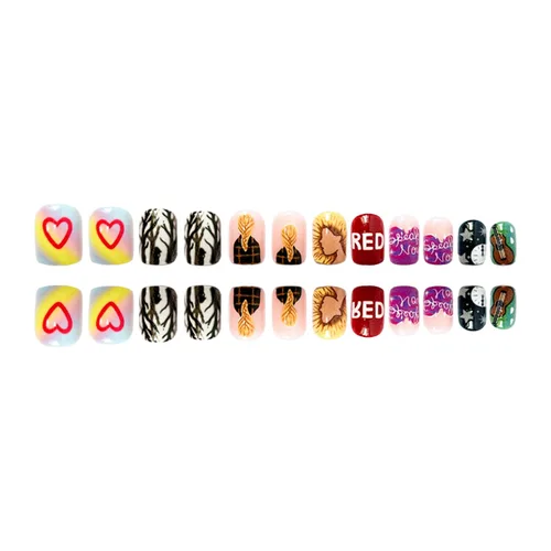 Miniatura 3 de Uñas cortas a presión con diseños, uñas postizas cuadradas con patrón de cantante, uñas acrílicas brillantes, uñas postizas con diseños, las mejores