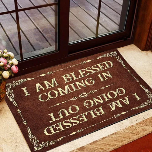 Geerta Faithgee - Felpudo con texto en inglés "I Am Blessed Coming and Going Out", tapete religioso para entrada interior y exterior, tapete