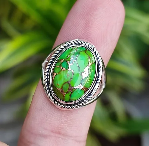 Miniatura 8 de Navya Craft Green Copper Turquoise Ring, 925 Sterling Silver Statement Promise Ring for Women, Natural Turquoise Oval Gemstone Handmade Boho