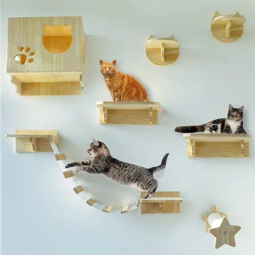Miniatura 2 de La La Pet Estantes y perchas modernos para gatos, árbol de escalada para gatos montado en la pared con 9 escalones y escalera, centro de actividades