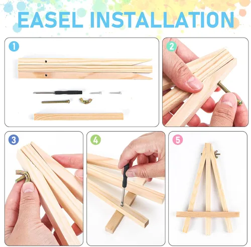 Miniatura 7 de Offito Paquete de 4 pinturas enmarcadas por números para adultos principiantes con caballete de madera, kit de pintura fácil de paisaje por números
