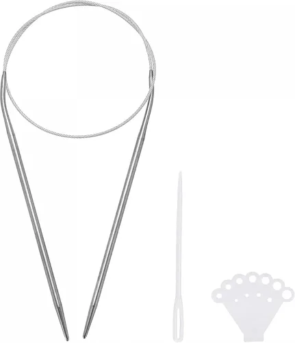Miniatura 6 de uxcell Kit de agujas de tejer circulares, 25.2 pulgadas de largo, 0.079 in de diámetro, aguja redonda de acero inoxidable para proyectos hechos a