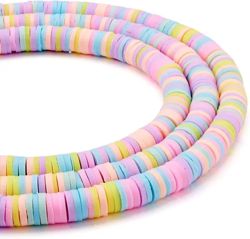 Miniatura 17 de Cuentas Heishi de disco redondo plano de 0.236 pulgadas (0.236 in), cuentas espaciadoras sueltas de arcilla polimérica para pulseras de la amistad