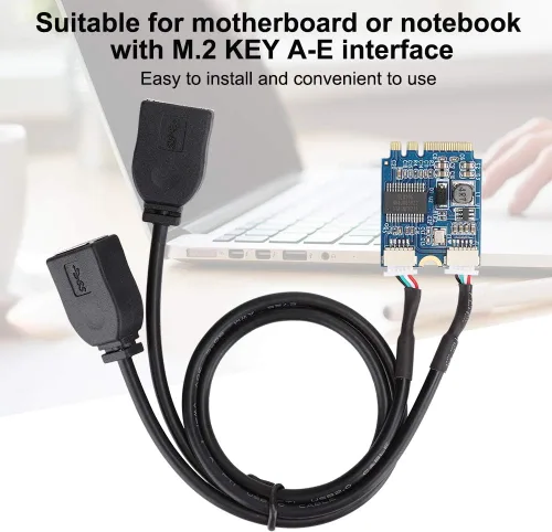 Miniatura 2 de M.2 NGFF a tarjeta elevadora USB, llave A-E a doble puerto USB2.0 tarjeta de expansión de interfaz, adaptador de cable, fácil de instalar y cómodo