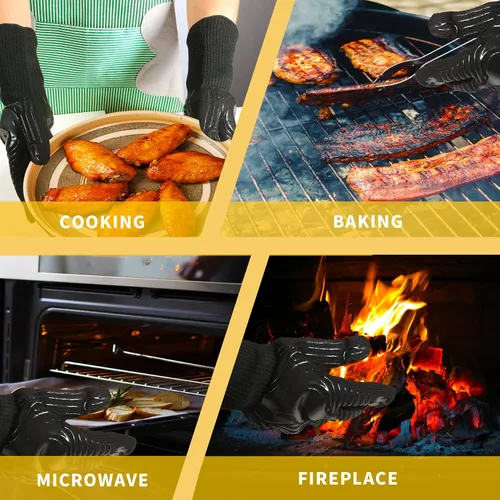 Miniatura 5 de Guantes BBQ, 1472 °F, resistentes al calor, guantes ignífugos, guantes de silicona antideslizantes lavables, guante de horno, guante de cocina