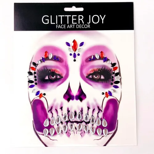 Miniatura 4 de Paquete de 4 gemas de cara de Halloween, tatuaje temporal con diamantes de imitación para el Día del Cráneo Muerto, calcomanías para la cara, joyas