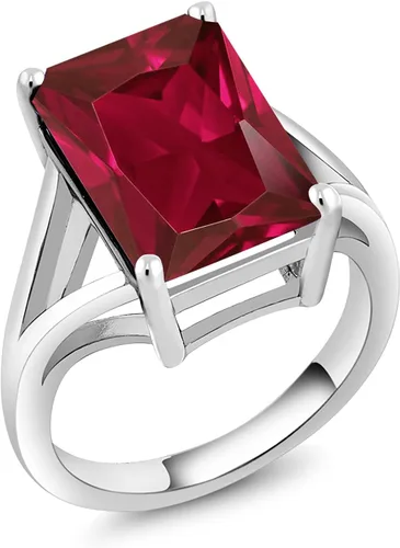 Miniatura 82 de Gem Stone King Anillo de compromiso solitario con piedra preciosa de corte esmeralda de 0.551 x 0.394 in para mujer, plata de ley 925, anillo