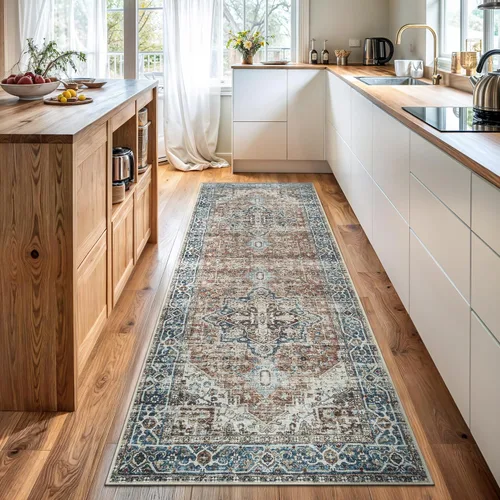 Miniatura 20 de Bloom Rugs Alfombra lavable antideslizante de 2 x 3 pies, color azul/verde/mandarina, alfombra tradicional oriental para sala de estar, dormitorio