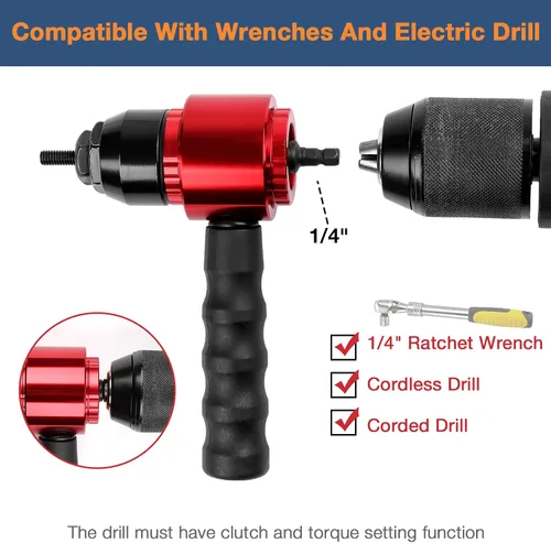 Miniatura 3 de YUZES Adaptador de herramienta de tuerca de remache para taladro eléctrico inalámbrico con 5 mandriles métricos y 6 SAE y 50 tuercas remachadoras