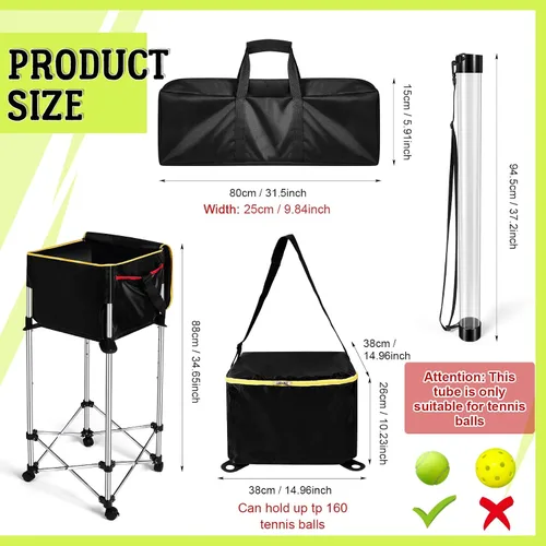 Miniatura 2 de Deekin Carrito de pelota portátil y recogida de pelotas de tenis, cesta de tenis con ruedas con bolsa de almacenamiento, recogedor de pelota