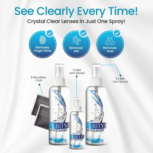 Miniatura 5 de Purity - Kit de limpiador de lentes de anteojos - 2 x 8 onzas y 1 x 2 onzas botella de spray limpiador de lentes + 2 paños de limpieza de microfibra