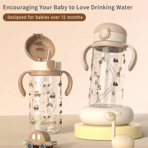 Miniatura 6 de Evorie - Taza antiderrame con pajita para niños pequeños de Tritan, 10 onzas / 300 ml para bebés y niños pequeños de 1 a 3 años, botella de agua