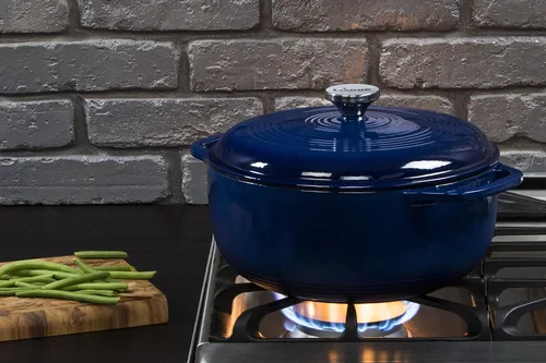 Miniatura 3 de Lodge - Horno holandés esmaltado, 6 cuartos de galón, sartén de hierro fundido, índigo y esmaltado, 8 pulgadas, trébedes índigo