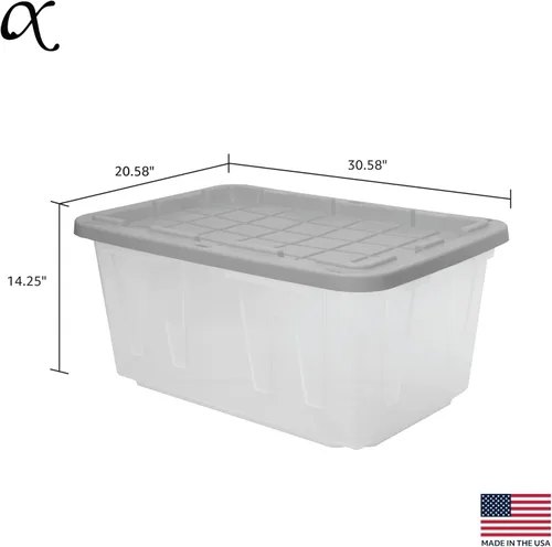 Miniatura 2 de CX NEGRO Y AMARILLO, Contenedor de Almacenamiento Transparente Resistente de 27 Galones y Tapa de Cierre Hermético, Transparente y Gris
