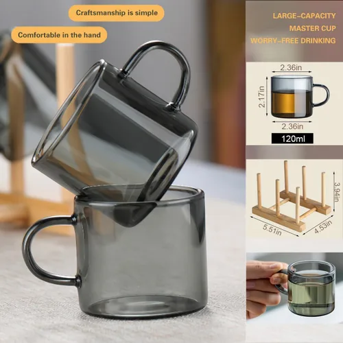 Miniatura 5 de Kung Fu - Juego de 6 tazas de té de vidrio pequeñas (4.06 onzas/4.1 fl oz) + juego de soporte en gris ahumado, decoración de utensilios de té chino