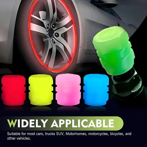 Miniatura 7 de 20 tapones fluorescentes para válvulas de neumáticos, tapas de válvula de neumáticos brillantes, cubiertas luminosas para válvulas de ruedas