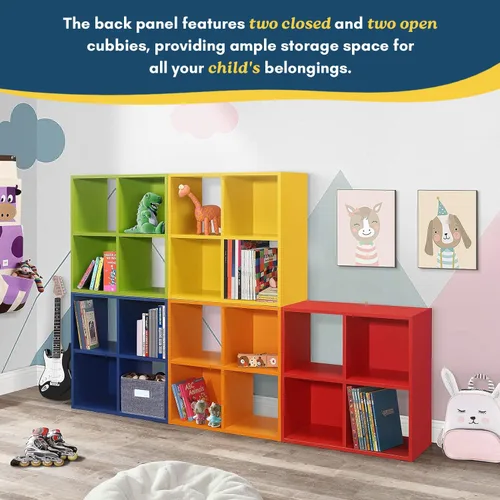 Miniatura 7 de Kings Brand Jermine - Organizador de almacenamiento de 4 cubos, 2 estantes abiertos y 2 cerrados de madera para dormitorio, sala de juegos, escuela