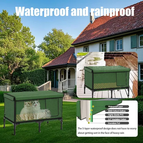 Miniatura 3 de Casa térmica para gatos al aire libre en invierno, casa para gatos impermeable y aislada, refugio elevado para gatos resistente a la intemperie