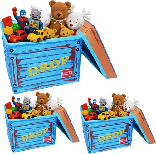 Miniatura 8 de Skywin TidyFriend - Caja de botín pequeña de tela con tapa de 10 x 10 x 10 pulgadas, almacenamiento de juguetes duradera y plegable, baúl