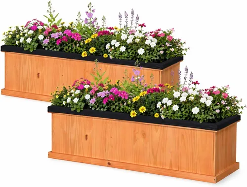 Miniatura 10 de Giantex Jardinera elevada para jardín o vegetales, maceta montada en ventana para jardín, caja de madera para plantar, 40 x 12 x 12 pulgadas