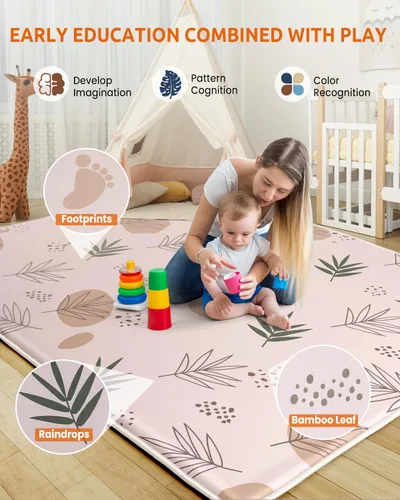 Miniatura 4 de Tapete de espuma gruesa de 74 x 50 pulgadas, 1 pulgada más gruesa e impermeable, tapete de juego para niños pequeños y bebés, tapete de juego grande