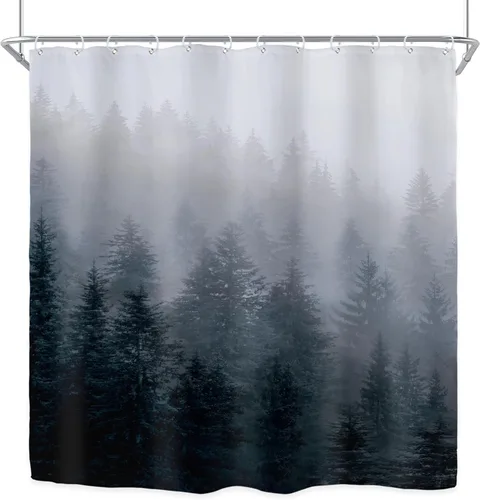 Miniatura 8 de Riyidecor Juego de cortinas de ducha de tela para hombre oscuro para baño, 72 pulgadas de ancho x 72 pulgadas de alto, árbol gótico natural, cortina