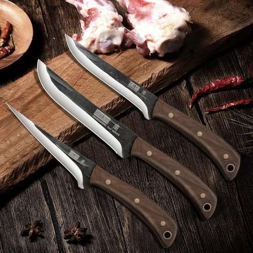 Miniatura 6 de HOSHANHO Juego de Cuchillos de Carnicero de 3 Piezas, Súper Afilados Forjados a Mano Cuchillo de Filetear y Cuchillos Divisores y Cuchillos
