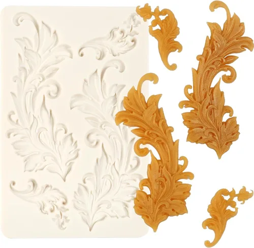 1 molde de silicona de plumas barrocas grandes, molde de fondant para decoración de pasteles en relieve para Acción de Gracias, boda, fiesta,